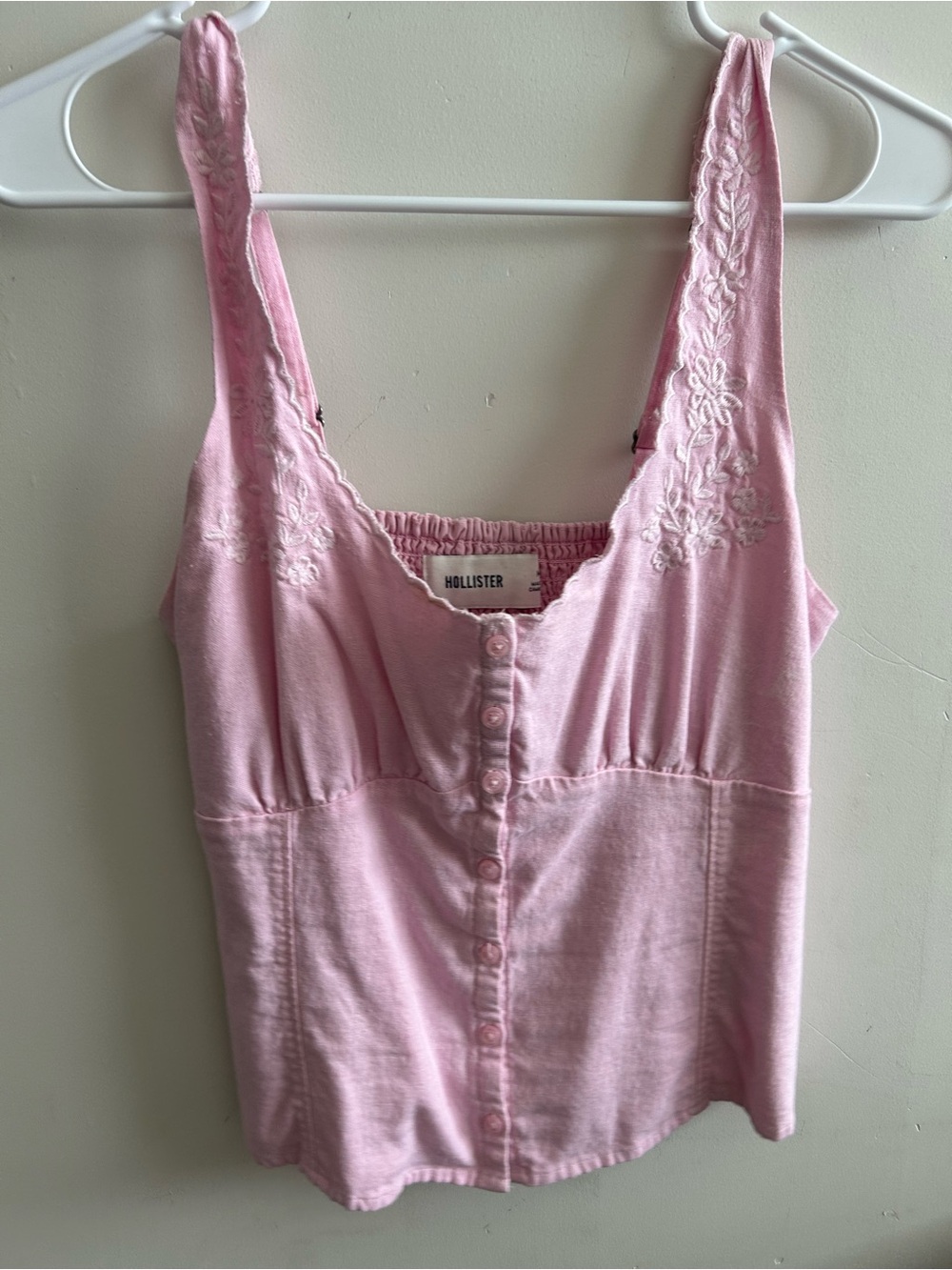 Hollister Light Pink Embroidered Button-Front Camisole